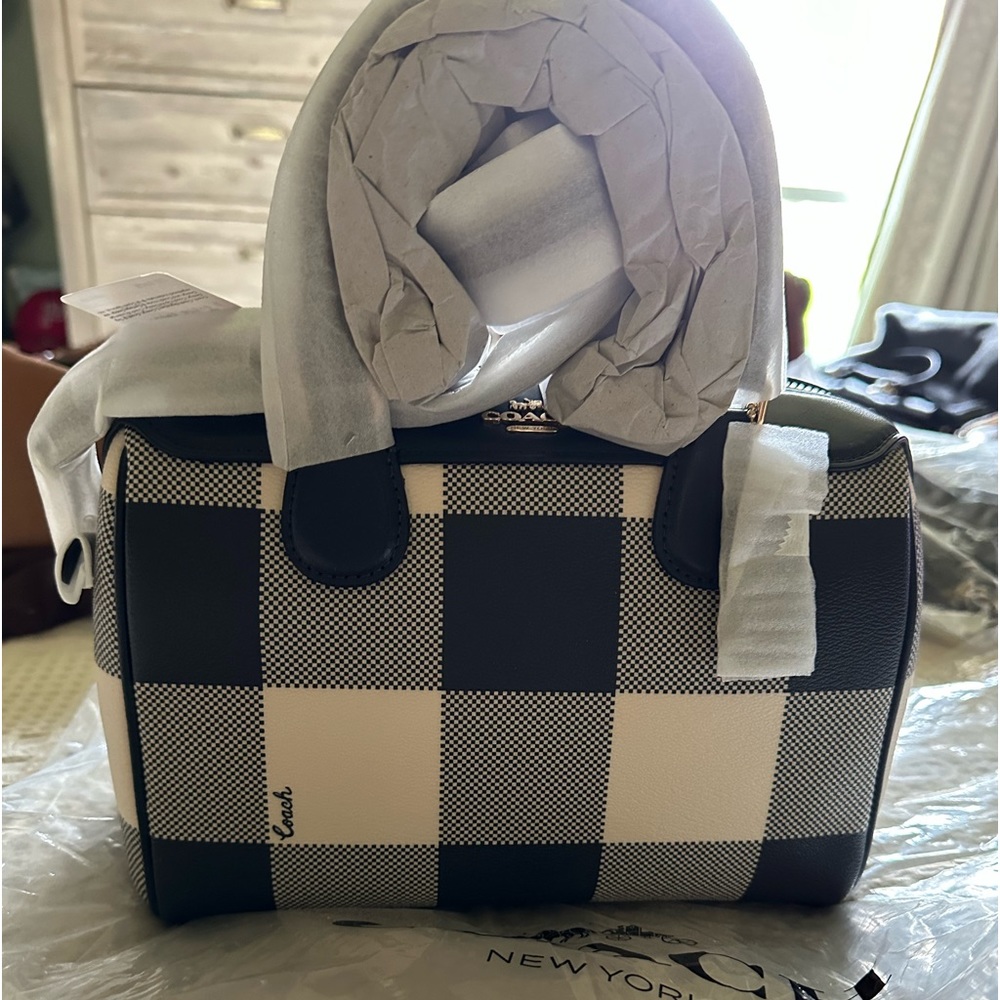 NWT Coach Navy Plaid Mini Bennett Satchel